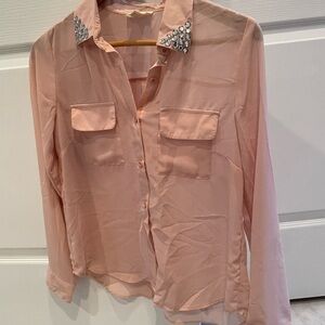 Sans Souci Pink Sheer Blouse with Embellished Collar